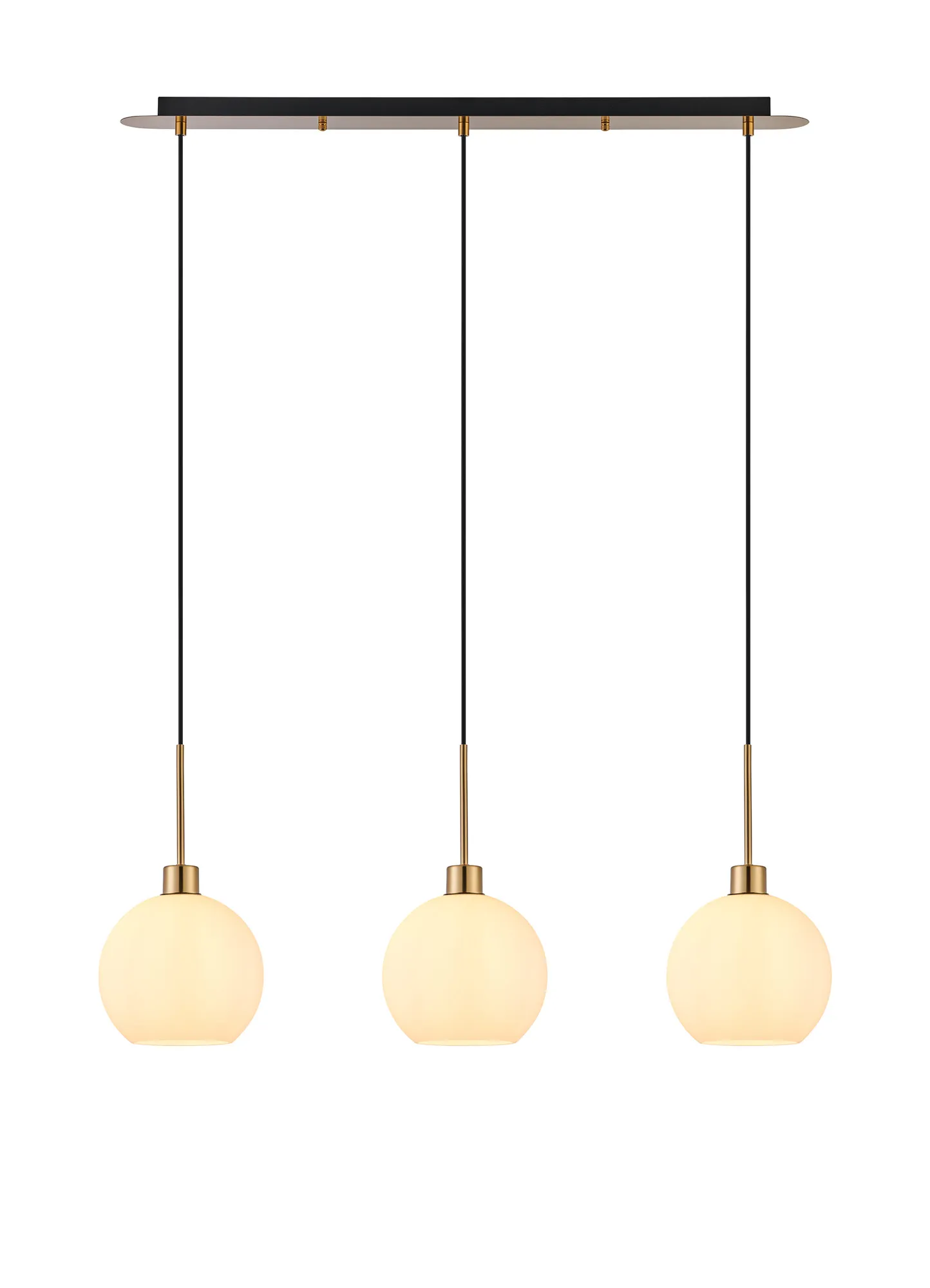 DK1211  Lori Linear Pendant, 3 Light Adjustable E27, Antique Gold/Opal Open Mouth Round Globe Shades